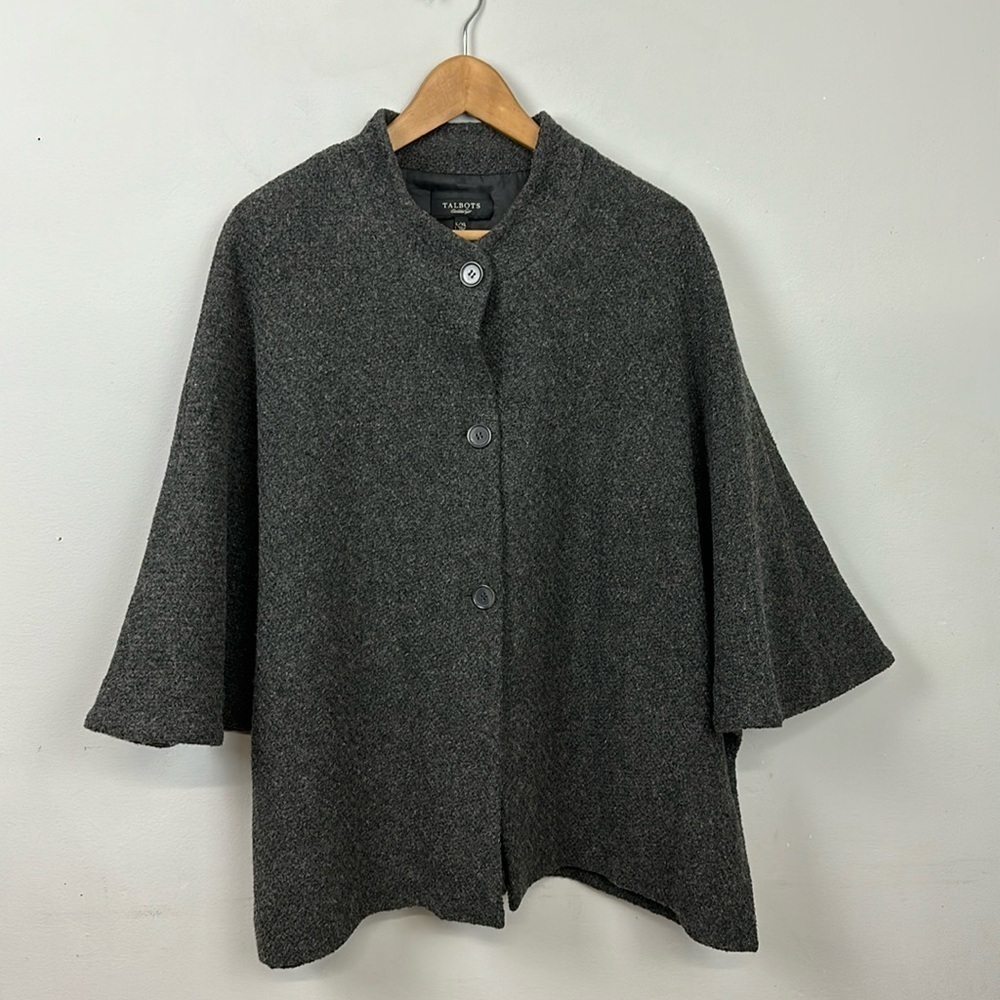 Talbots Wool Charcoal Grey Cape Jacket Sz L/XL